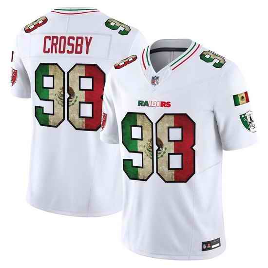 Men Las Vegas Raiders  98 Maxx Crosby White Mexico F U S E  Vapor Stitched Football Jersey