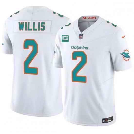 Men Miami Dolphins 2 Malik Willis White 2026 F U S E 1 Star C Patch Vapor Limited Stitched Football Jersey