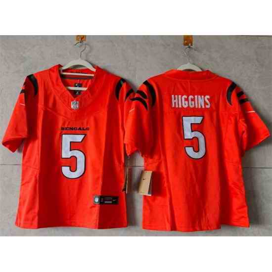 Women Cincinnati Bengals 5 Tee Higgins Orange F U S E  Stitched Vapor Football Jersey