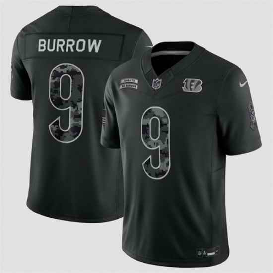 Men Cincinnati Bengals 9 Joe Burrow Black F U S E 2026 Salute to Service Limited Stitched Football Jersey