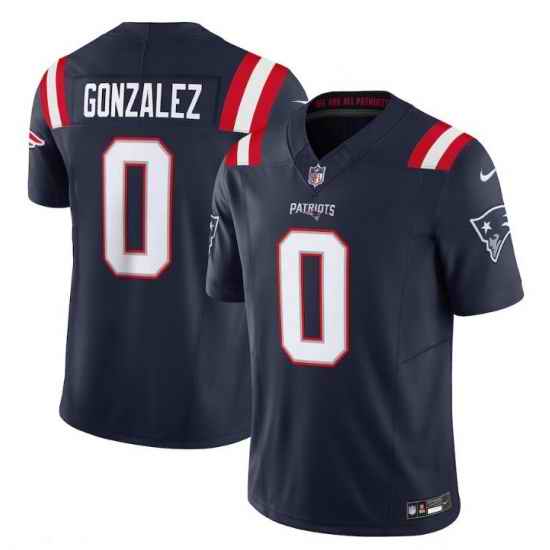 Men New England Patriots 0 Christian Gonzalez Navy 2025 F U S E  Vapor Limited Stitched Football Jersey
