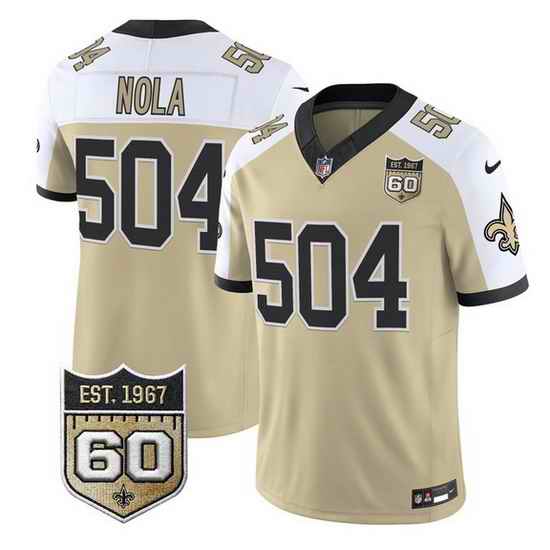 Men New Orleans Saints  504 Nola Gold Alternate F U S E  60th Anniversary Patch Vapor Limited Stitched Football Jersey