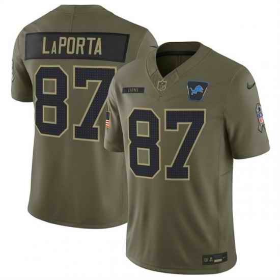 Men Detroit Lions 87 Sam LaPorta Olive 2025 F U S E  Salute to Service Limited Stitched Football Jersey
