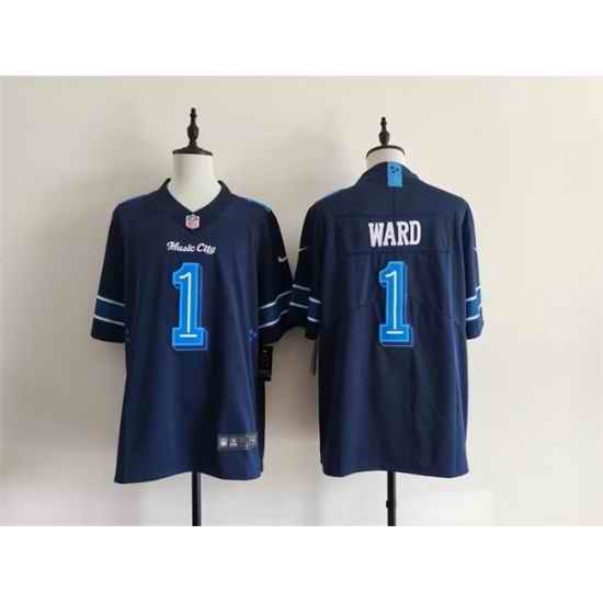 Men Tennessee Titans 1 Cameron Ward Navy 2026 Music City Rivalries Collection Limited Stitched Football Jersey