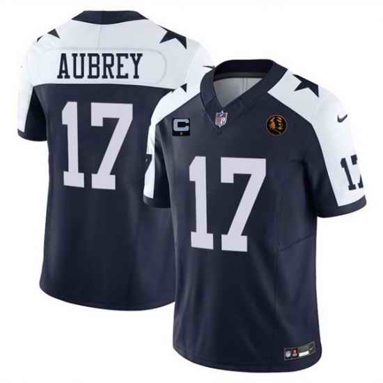 Men Dallas Cowboys 17 Brandon Aubrey Navy 2023 F U S E  With John Madden Patch And 1 Star C Patch Thanksgiving Vapor Limited Stitched Football Jersey