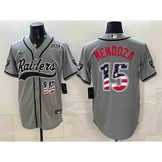 Men Las Vegas Raiders  15 Fernando Mendoza Grey USA 250 Fourth of July Vapor Limited Stitched Baseball Jersey