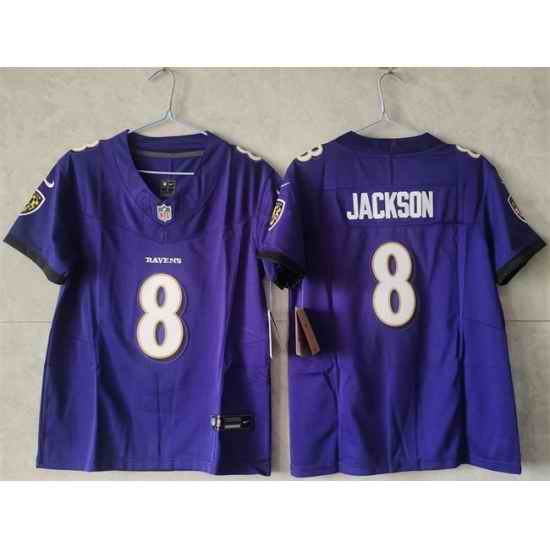 Women Baltimore Ravens 8 Lamar Jackson Purple Vapor Football Jersey