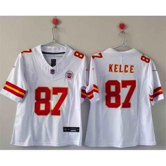 Women Kansas City Chiefs 87 Travis Kelce White 2023 F U S E  Vapor Untouchable Limited Stitched Jersey