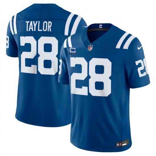 Men Indianapolis Colts 28 Jonathan Taylor Blue 2026 F U S E With 4 Star C Patch Vapor Limited Stitched Football Jersey