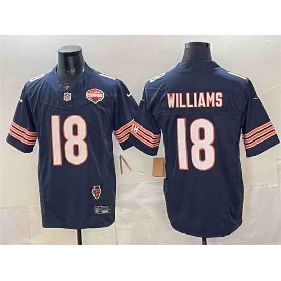 Men Chicago Bears 18 Caleb Williams Navy F U S E  2025 NFC North Champions  26 Illinois Patch Stitched Football Jersey
