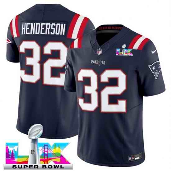 Men New England Patriots 32 TreVeyon Henderson Navy 2025 F U S E  Super Bowl LX Patch Vapor Limited Stitched Football Jersey