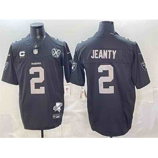 Men Las Vegas Raiders 2 Ashton Jeanty Black 2025 Draft F U S E  With 4 Star C Patch Nevada Silver Stat Patch And 65th Anniversary Patch Stitched Football J