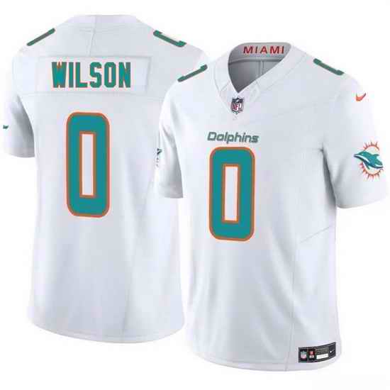 Youth Miami Dolphins 0 Zach Wilson White 2025 F U S E  Vapor Limited Stitched Football Jersey