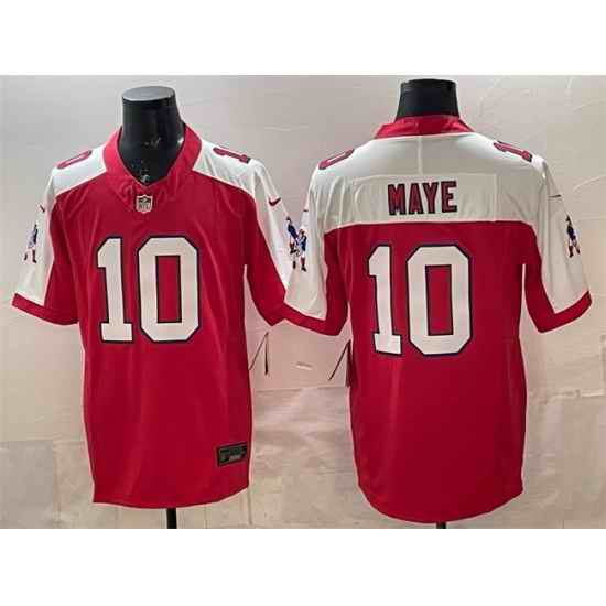 Men New England Patriots 10 Drake Maye Red Alternate F U S E  Throwback Vapor Limited Stitched Football Jersey