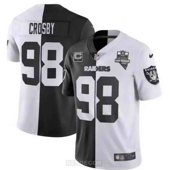 Men Raiders 98 Maxx Crosby Black White Split Stitched Football Vapor Untouchable Limited Jersey