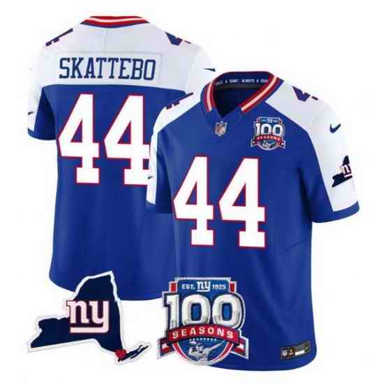 Men New York Giants 44 Cam Skattebo Royal White 2025 Draft F U S E  100th Season  26 State Patch Vapor Limited Stitched Football Jersey