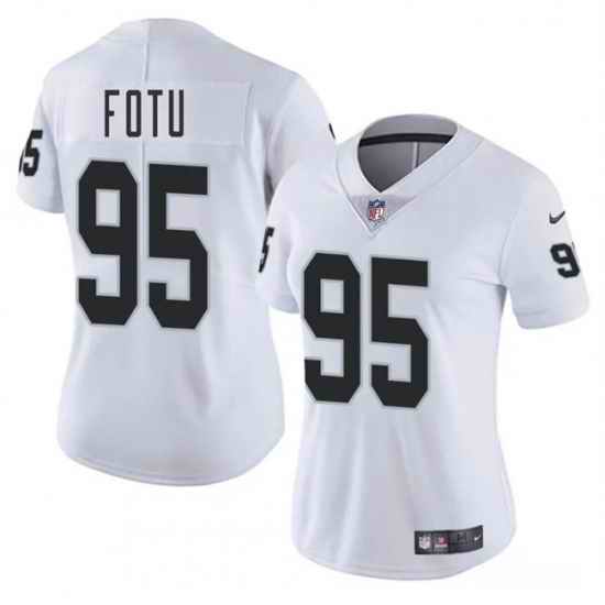 Women Las Vegas Raiders 95 Leki Fotu White 2025 Vapor Stitched Jersey
