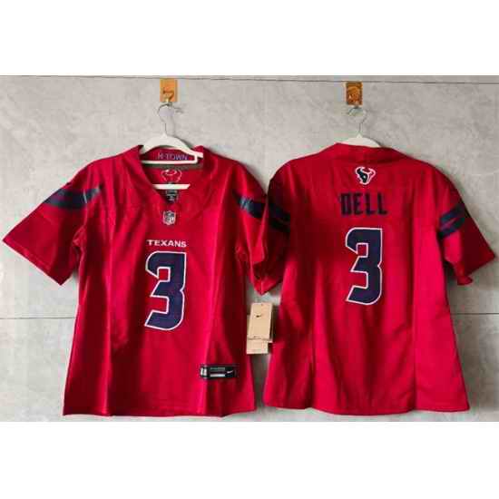 Women Houston Texans 3 Tank Dell Red 2024 F U S E Vapor Stitched Jersey