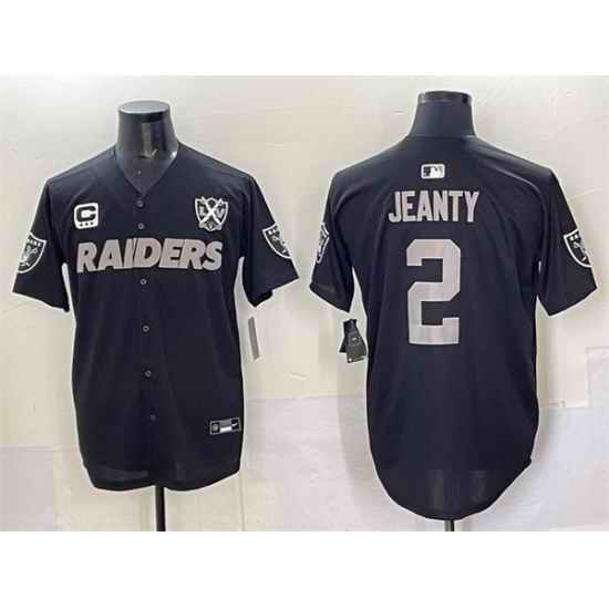 Men Las Vegas Raiders 2 Ashton Jeanty Black With Nevada Silver Stat Patch And 65th Anniversary Patch 3 Star C Patch Stitched Baseball Jersey