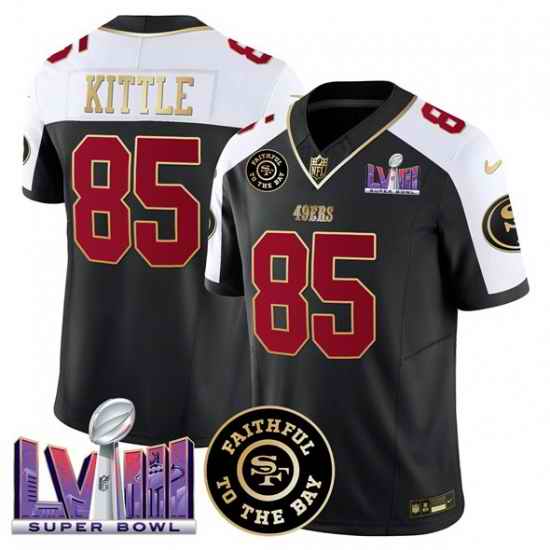 Men San Francisco 49ers 85 George kittle Black Alternate 2025 F U S E  Faithful  26 Super Bowl LVIII Patch Vapor Limited Stitched Football Jersey