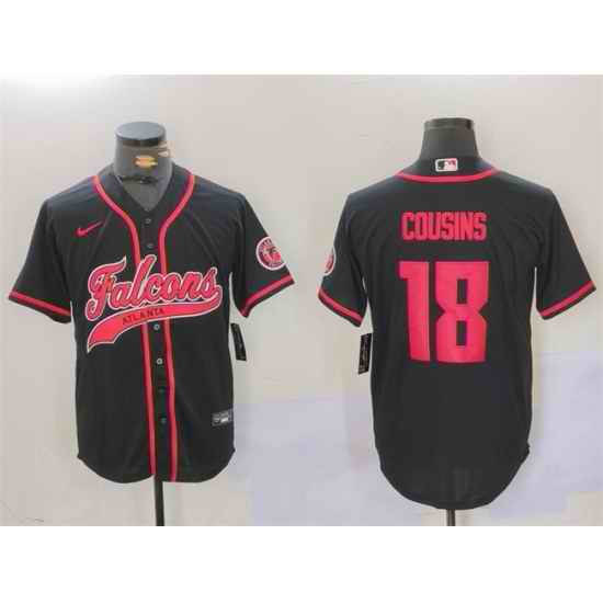 Men Atlanta Falcons  18 Kirk Cousins Black With Patch Cool Base Stitched Baseball Jersey