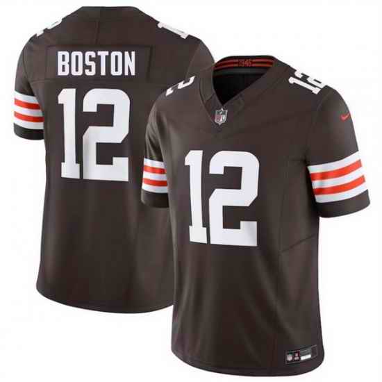 Men Cleveland Browns  12 Denzel Boston Brown 2026 Draft F U S E  Vapor Limited Stitched Football Jersey