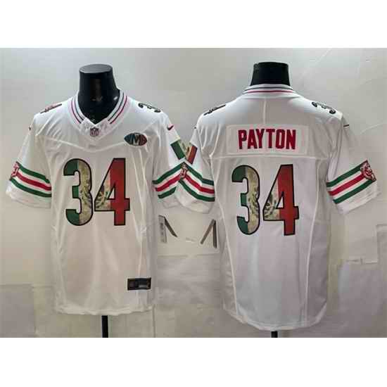 Men Chicago Bears 34 Walter Payton White Mexico F U S E  With VMH Patch Stitched Football Jersey