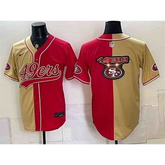 Men San Francisco 49ers Team Big Logo Gold Red Split Stitched Jersey 002