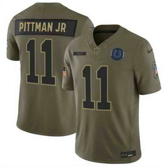 Men Indianapolis Colts 11 Michael Pittman Jr  Olive 2025 F U S E  Salute to Service Limited Stitched Football Jersey