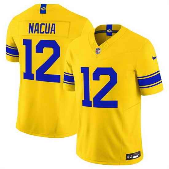 Men Los Angeles Rams  12 Puka Nacua Gold Classic Sol 2026 F U S E  Vapor Limited Stitched Football Jersey