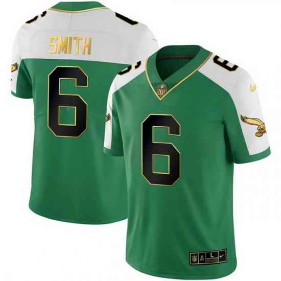 Men Philadelphia Eagles  6 DeVonta Smith Kelly Green Alternate Gold Stitched Football Jersey
