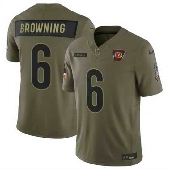 Men Cincinnati Bengals 6 Jake Browning Olive 2025 F U S E  Salute to Service Limited Stitched Football Jersey