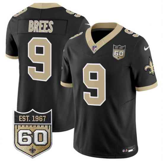 Men New Orleans Saints 9 Drew Brees Black 2026 F U S E 60th Anniversary Patch Vapor Limited Football Stitched Jersey