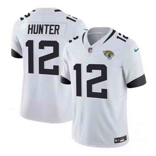 Youth Jacksonville Jaguars 12 Travis Hunter White 2025 Draft F U S E  Vapor Limited Stitched Football Jersey