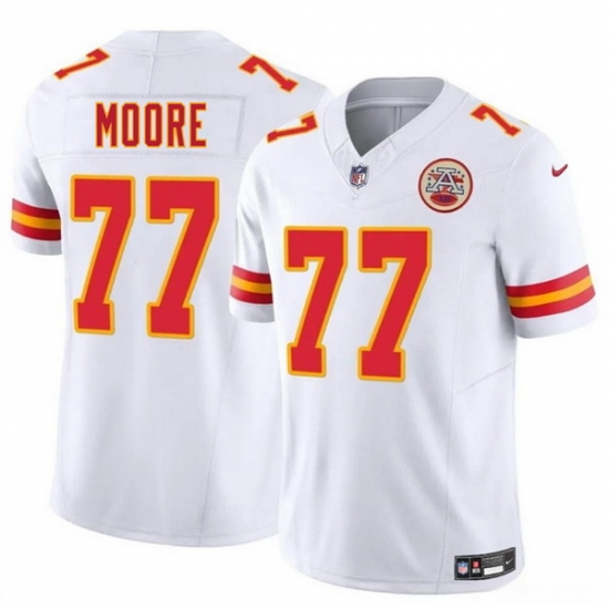 Men   Kansas City Chiefs 77 Jaylon Moore White 2025 F U S E  Vapor Untouchable Limited Stitched Football Jersey