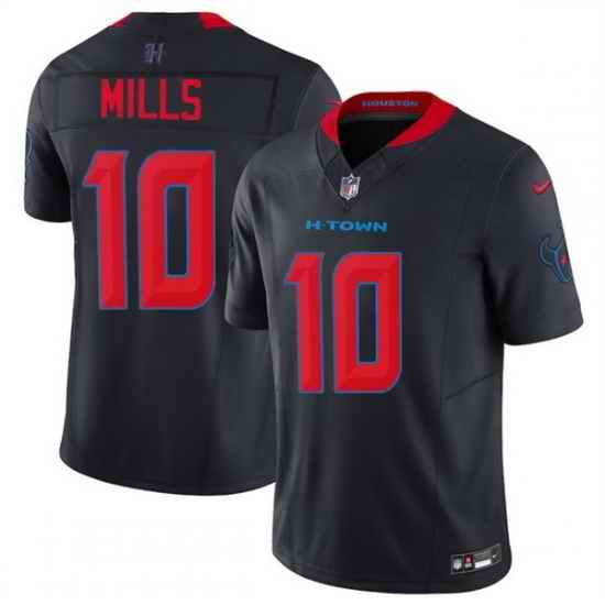 Men Houston Texans 10 Davis Mills Navy 2nd Alternate 2025 F U S E  Vapor Limited Stitched Football Jersey