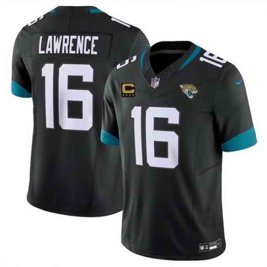 Men Jacksonville Jaguars 16 Trevor Lawrence Black 2025 With 4 Star C Patch F U S E  Vapor Limited Stitched Football Jersey