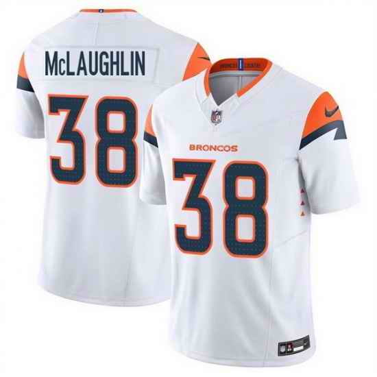 Men Denver Broncos 38 Jaleel McLaughlin White 2025 F U S E  Vapor Limited Stitched Football Jersey