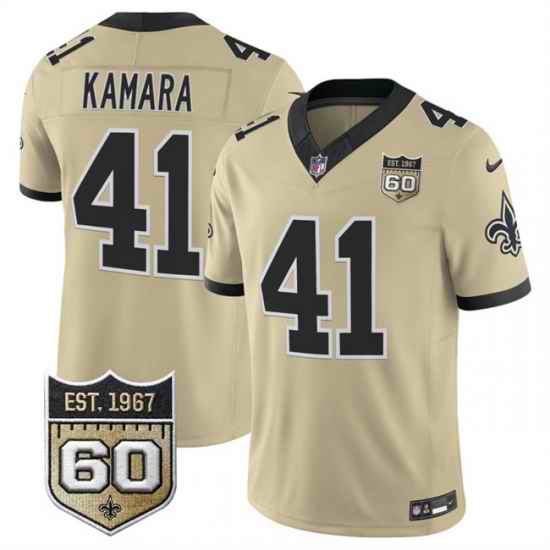 Men New Orleans Saints 41 Alvin Kamara Gold 2026 F U S E 60th Anniversary Patch Vapor Limited Football Stitched Jersey
