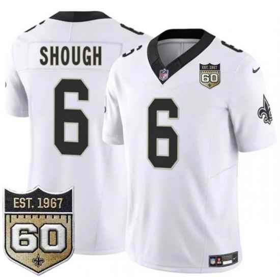Men New Orleans Saints 6 Tyler Shough White 2026 F U S E 60th Anniversary Patch Vapor Limited Football Stitched Jersey