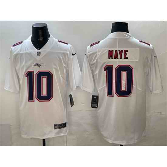 Men New England Patriots 10 Drake Maye White Fashion Vapor Untouchable Limited Stitched Football Jersey