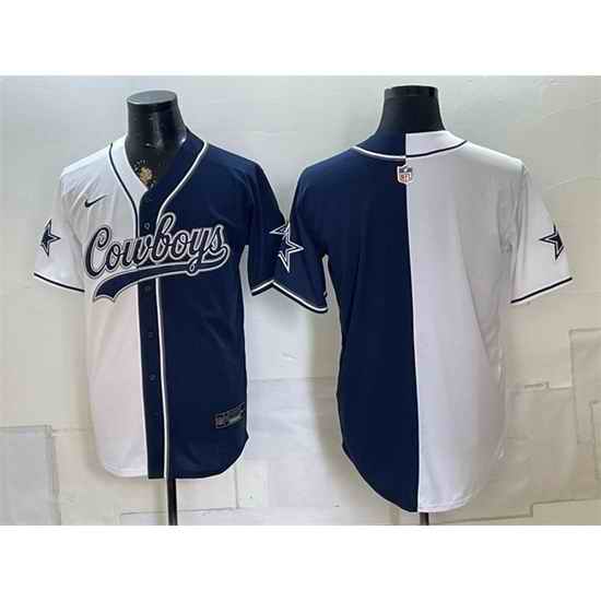 Men Dallas Cowboys Blank White Navy Split Stitched Jersey 004