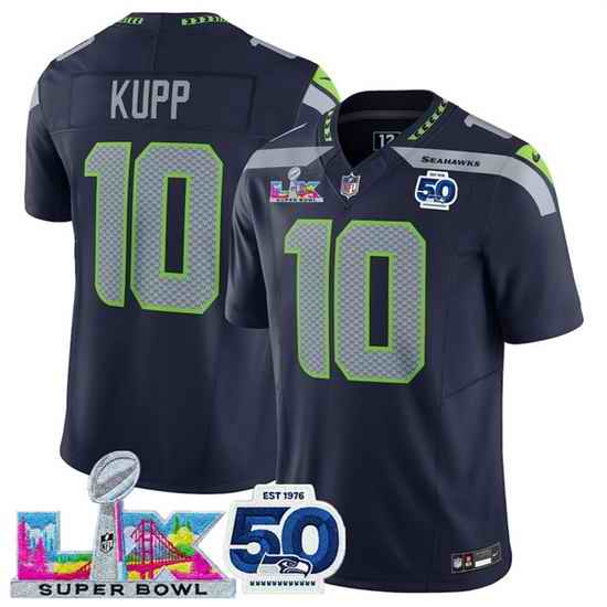 Youth Seattle Seahawks 10 Cooper Kupp Navy 2025 F U S E  Super Bowl LX Patch And 50th Season Patch Vapor Limited Stitched Football Jersey