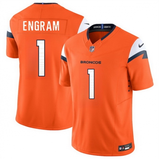 Men Denver Broncos 1 Evan Engram Orange 2024 F U S E  Vapor Limited Stitched Football Jersey