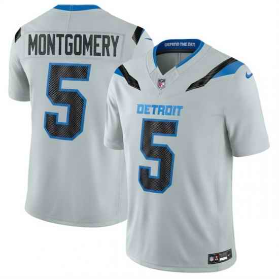 Men Detroit Lions  5 David Montgomery Silver 2026 F U S E  Rivalries Collection Limited Stitched Football Jersey