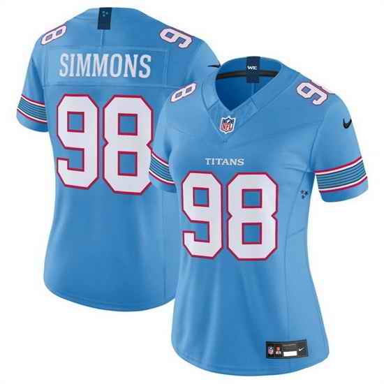 Women Tennessee Titans 98 Jeffery Simmons Light Blue 2026 F U S E Vapor Limited Stitched Football Jersey
