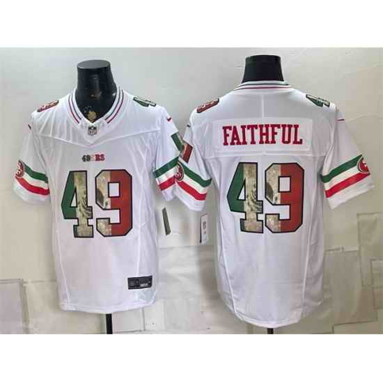 Men San Francisco 49ers  49 Faithful White 2025 F U S E  Mexico Vapor Limited Stitched Football Jersey