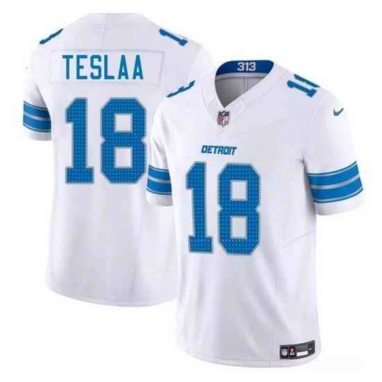 Men Detroit Lions 18 Isaac TeSlaa White 2025 Draft F U S E  Vapor Limited Stitched Jersey