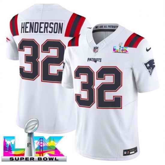 Men New England Patriots 32 TreVeyon Henderson White 2025 F U S E  Super Bowl LX Patch Vapor Limited Stitched Football Jersey