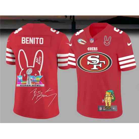 Men San Francisco 49ers Red Bad Bunny Super Bowl Football Jersey